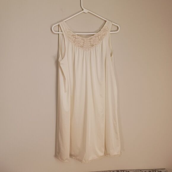 Vintage Repaired Cream High Neck Flowy Slip Dress - Picture 6 of 15